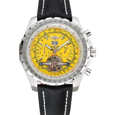 Breitling Bentley Mulliner Tourbillon Yellow Dial Stainless Steel Case Black Leather Strap  622730