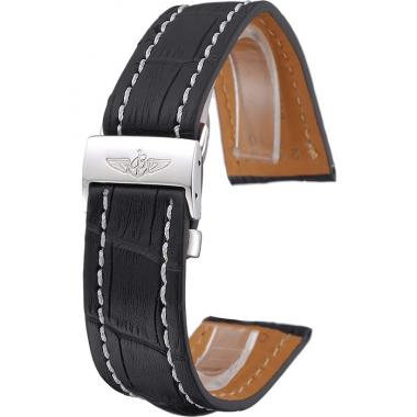 Breitling Black Leather White Stitching Bracelet  622482