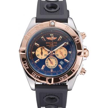 Cheap Breitling Chronomat Black Dial Rose Gold Bezel And Subdials Stainless Steel Case Black Rubber Strap