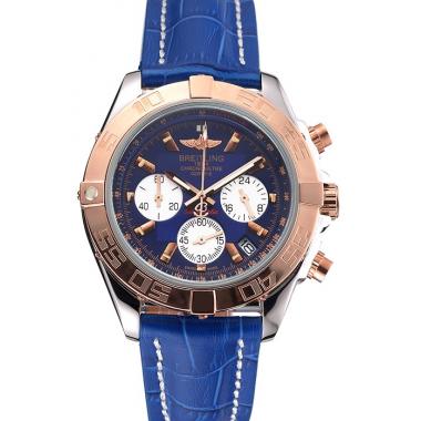 Cheap Breitling Chronomat Blue Dial Stainless Steel Case Gold Bezel Blue Leather Strap