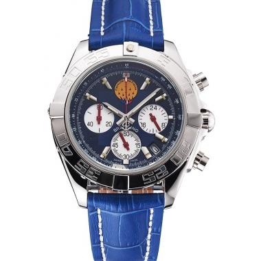 Cheap Breitling Chronomat Patrouille De France Blue Dial Stainless Steel Case Blue Leather Strap HM02791