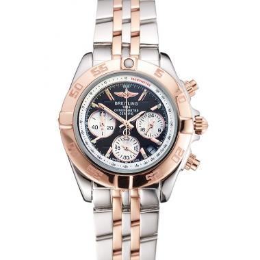 Breitling Chronomat Quartz Dark Blue Dial Rose Gold Case Stainless Steel Case Two Tone Bracelet