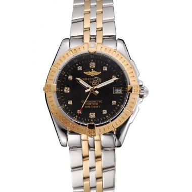 Breitling Colt Lady Black Dial Diamond Hour Marks Gold Bezel Stainless Steel Case Two Tone Bracelet