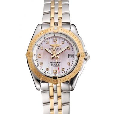 Breitling Colt Lady Pink Dial Diamond Hour Marks Gold Bezel Stainless Steel Case Two Tone Bracelet