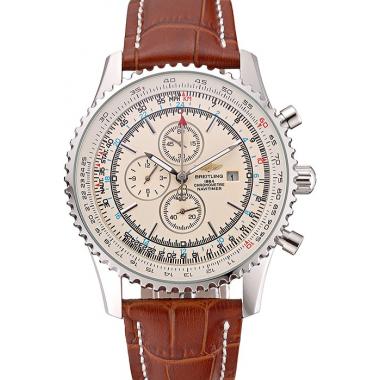 Breitling Navitimer World White Dial Brown Leather Bracelet  622514