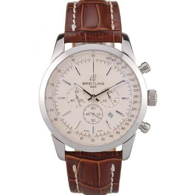 Cheap Breitling Transocean Beige Dial Brown Leather Strap Polished Stainless Steel Bezel