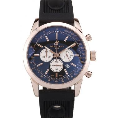 Breitling Transocean Black Dial Black Rubber Strap Rose Gold Bezel 98207