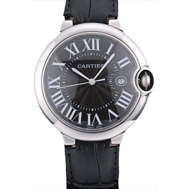 Cartier Ballon Bleu 42mm Black Dial Stainless Steel Case Black Leather Bracelet