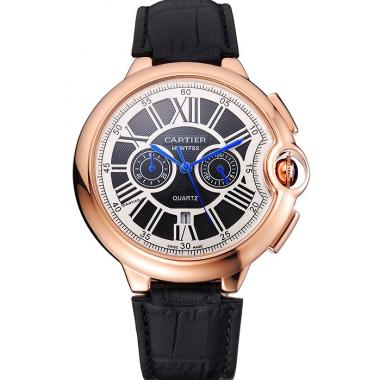 Cartier Ballon Bleu Black Dial Gold Case Black Leather Strap