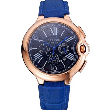 Cheap Cartier Ballon Bleu Blue Dial Gold Case Blue Leather Strap