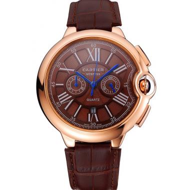 Replica Cartier Ballon Bleu Brown Dial Gold Case Brown Leather Strap