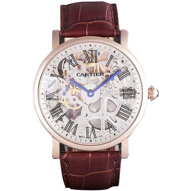 Cartier  Skeleton Watch with Rose Gold Bezel and Brown Leather Band  621557 Replica