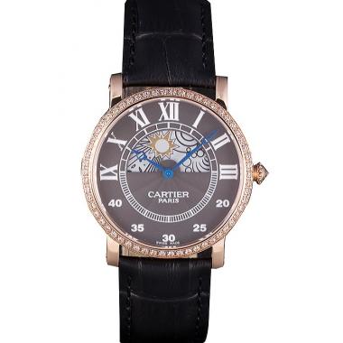 Cheap Cartier Moonphase Rose Gold Watch with Black Leather Band ct251 621370