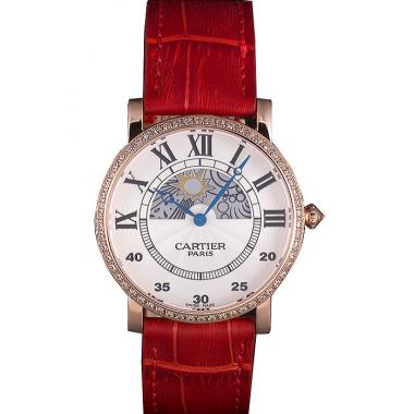 Cartier Moonphase Rose Gold Watch with Red Leather Band ct253 621372