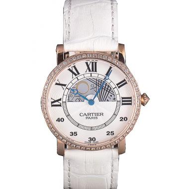 Cartier Moonphase Rose Gold Watch with White Leather Band ct254 621373