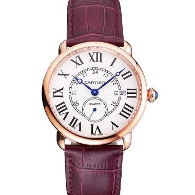 Cartier Ronde Louis Cartier White Dial Gold Case Purple Leather Strap