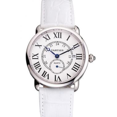 Cartier Ronde Louis Cartier White Dial Stainless Steel Case White Leather Strap