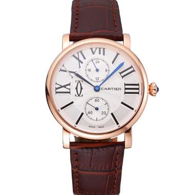 Cartier Ronde Second Time Zone White Dial Gold Case Brown Leather Strap  622801 Replica