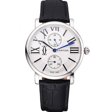 Cartier Ronde Second Time Zone White Dial Stainless Steel Case Black Leather Strap  622798