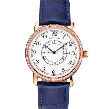 Cartier Ronde Solo White Dial Diamond Bezel Rose Gold Case Blue Leather Strap