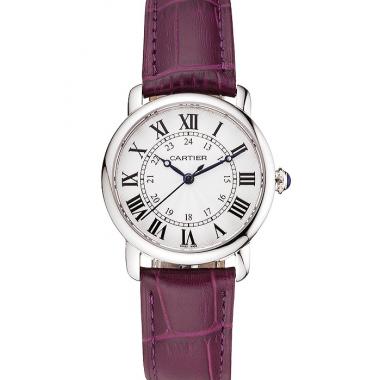 Cheap Cartier Ronde White Dial Stainless Steel Case Purple Leather Strap