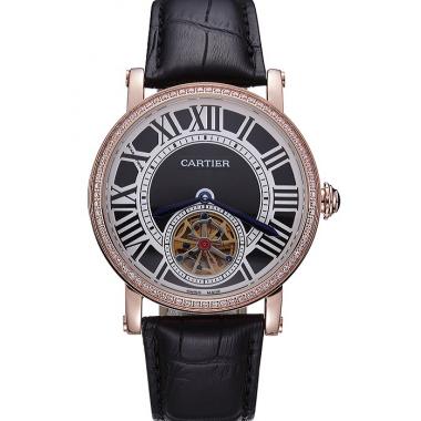 Cheap Cartier Rotonde Flying Tourbillon Diamonds Black Dial 621951