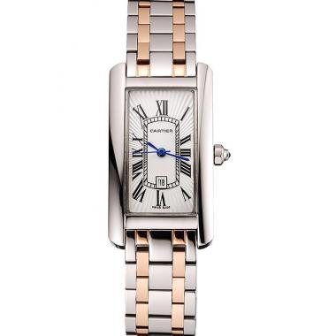 Cartier Tank Americaine 21mm White Dial Stainless Steel Case Two Tone Bracelet Replica