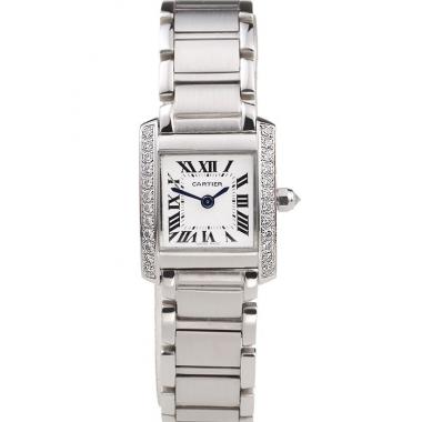 Cartier Tank Anglaise 20mm White Dial Diamonds Steel Case Stainless Steel Bracelet