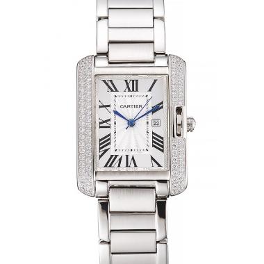 Cartier Tank Anglaise 30mm White Dial Diamonds Steel Case Stainless Steel Bracelet