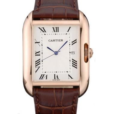 Cheap Cartier Tank Anglaise 36mm White Dial Gold Case Brown Leather Bracelet