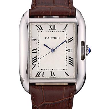 Cartier Tank Anglaise 36mm White Dial Stainless Steel Case Brown Leather Bracelet Replica