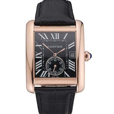 Cartier Tank MC Black Dial Gold Case Black Leather Strap  622580