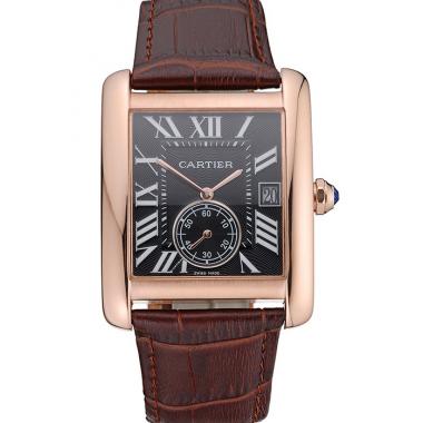 Cartier Tank MC Black Dial Gold Case Brown Leather Strap  622582 Replica