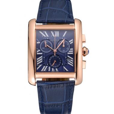 Cartier Tank MC Blue Dial Gold Case Blue Leather Bracelet  622695