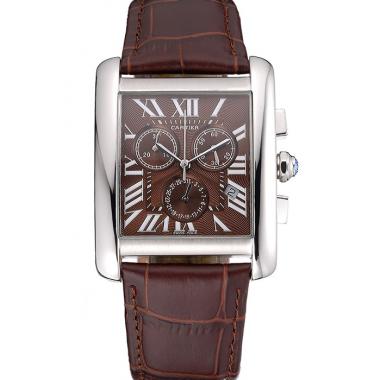 Cartier Tank MC Brown Dial Stainless Steel Case Brown Leather Bracelet  622692