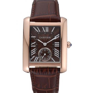 Replica Cartier Tank MC Gold Case Brown Dial Brown Leather Strap  622175