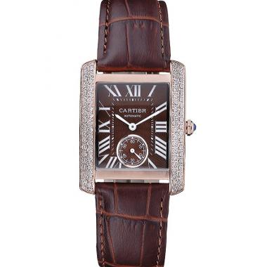 Cartier Tank MC Gold Diamond Case Brown Dial Brown Leather Strap  622170 Replica