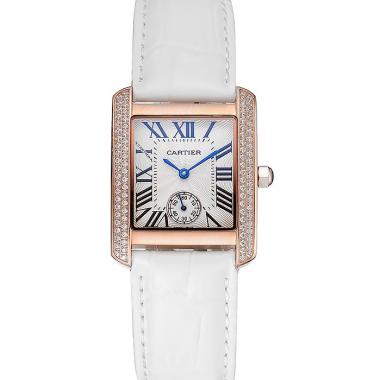 Cartier Tank MC Gold Diamond Case White Dial White Leather Strap  622169