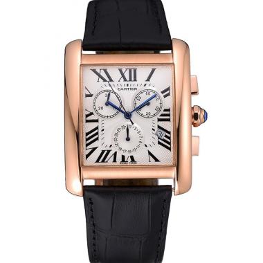 Cartier Tank MC White Dial Gold Case Black Leather Bracelet  622693