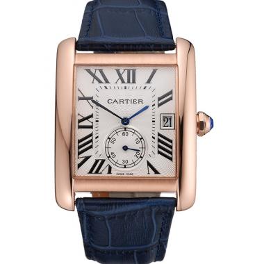 Cartier Tank MC White Dial Gold Case Blue Leather Strap  622577