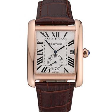 Cheap Cartier Tank MC White Dial Gold Case Brown Leather Strap  622578