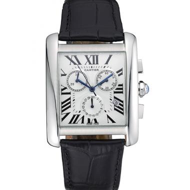 Cartier Tank MC White Dial Stainless Steel Case Black Leather Bracelet  622689 Replica