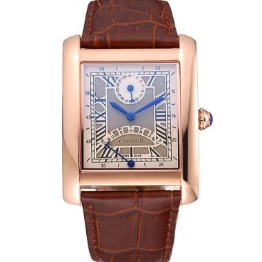 Replica Cartier Tank White Dial Rose Gold Case Brown Leather Strap  622764