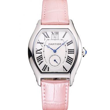 Replica Cartier Tortue Large Date White Dial Stainless Steel Case Pink Leather Strap