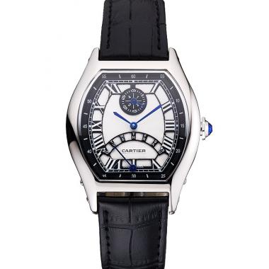 Cartier Tortue Perpetual Calendar White Dial Stainless Steel Case Black Leather Strap Replica