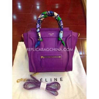 Celine Handbag Calfskin Purple