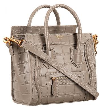 Celine Nano Luggage Crocodile Grey