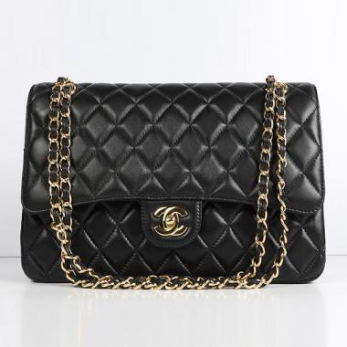 Chanel  Flap bags 01113 Black Lambskin Medium Handbags