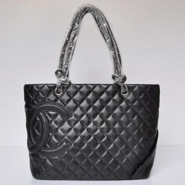 Cheap Chanel Cambon bags 9005 Black Lambskin Large Replica