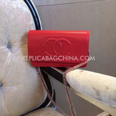 Chanel Shoulder Bag Calfskin Red  Flap